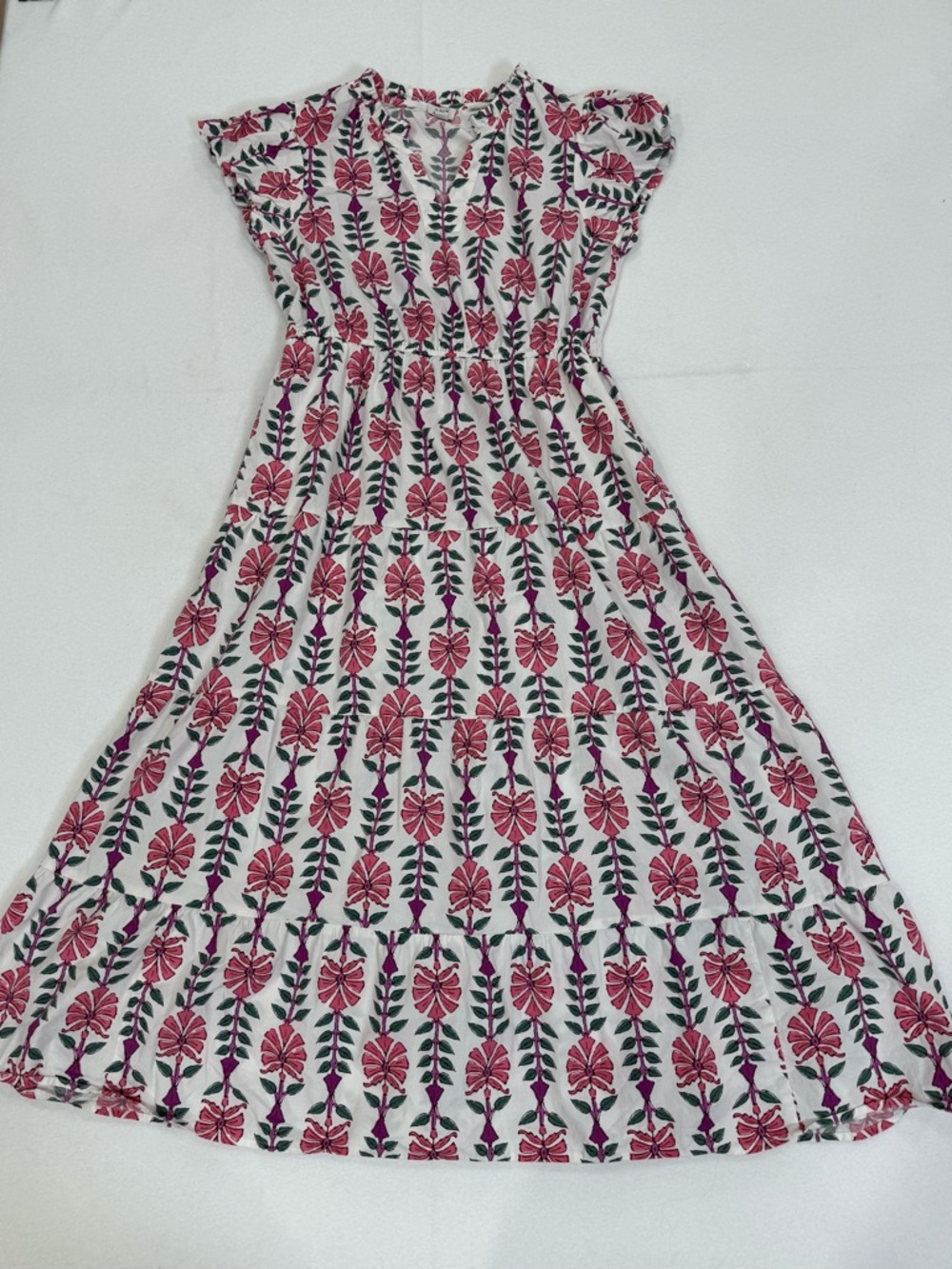 J. Crew White Maxi Dress with Pink Floral Print